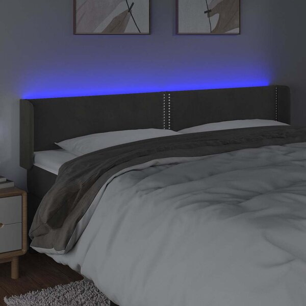 Čelo postele s LED tmavě šedé 203 x 16 x 78/88 cm samet 3123163
