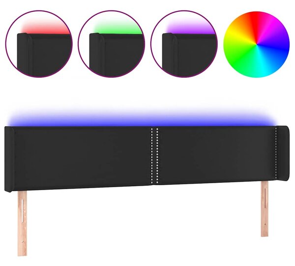 Čelo postele s LED černé 203 x 16 x 78/88 cm umělá kůže 3123204