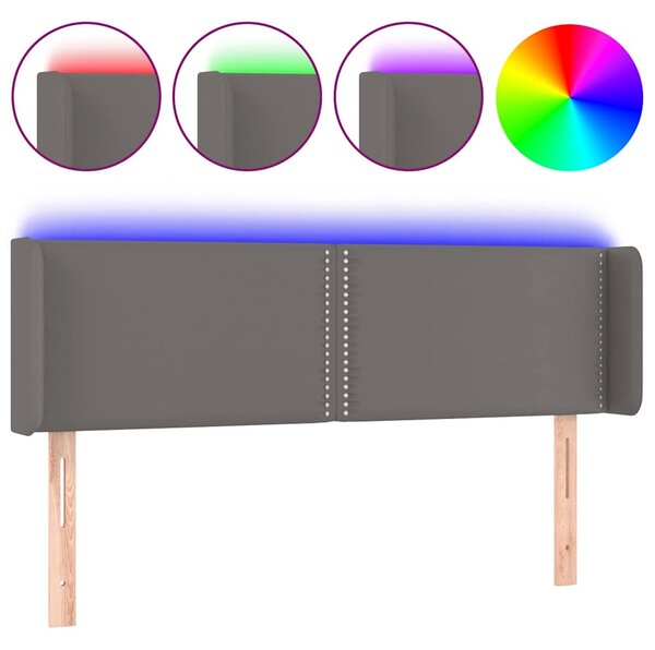 Čelo postele s LED šedé 147 x 16 x 78/88 cm umělá kůže 3123190