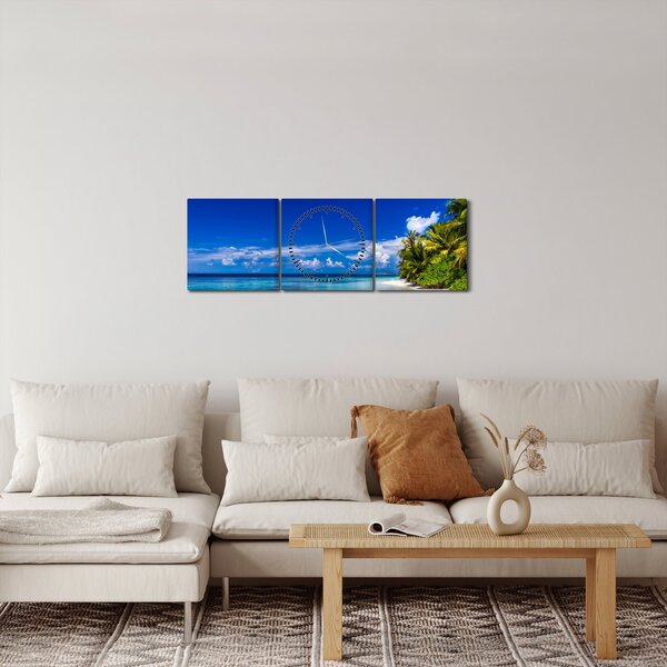 Obraz tropické pláže (s hodinami) (90x30 cm)