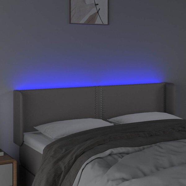 Čelo postele s LED šedé 147 x 16 x 78/88 cm umělá kůže 3123190