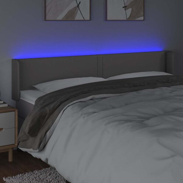 Čelo postele s LED šedé 203 x 16 x 78/88 cm umělá kůže 3123208