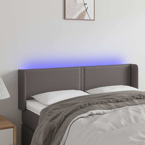 Čelo postele s LED šedé 147 x 16 x 78/88 cm umělá kůže 3123190