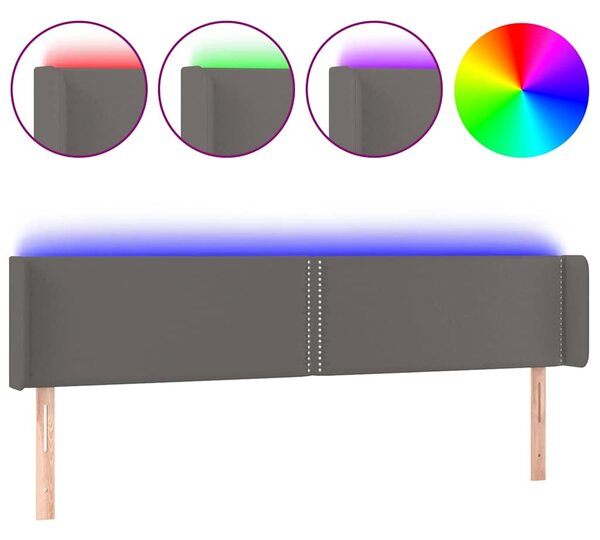 Čelo postele s LED šedé 203 x 16 x 78/88 cm umělá kůže 3123208