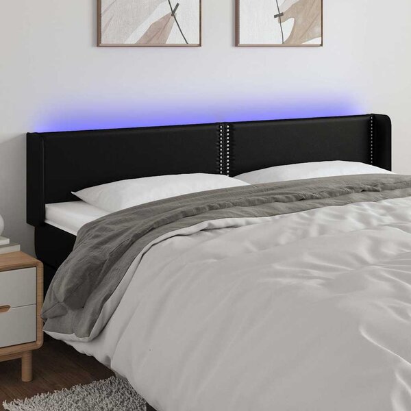 Čelo postele s LED černé 203 x 16 x 78/88 cm umělá kůže 3123204