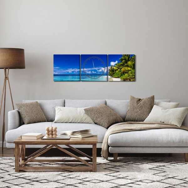 Obraz tropické pláže (s hodinami) (90x30 cm)