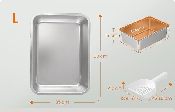 SONGMICS Kočičí toaleta z nerezové oceli s lopatkou Kijo 50 cm stříbrná