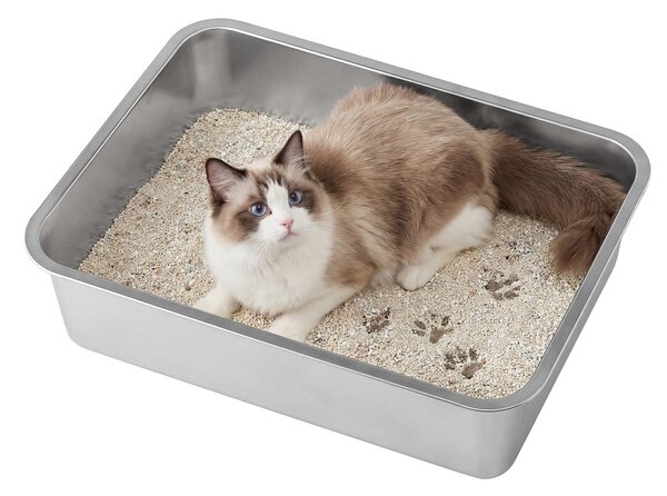 SONGMICS Kočičí toaleta z nerezové oceli s lopatkou Kijo 50 cm stříbrná