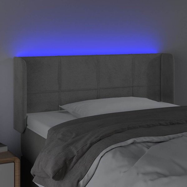 Čelo postele s LED světle šedé 83 x 16 x 78/88 cm samet 3123266