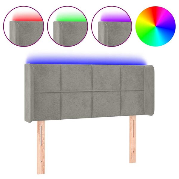 Čelo postele s LED světle šedé 83 x 16 x 78/88 cm samet 3123266