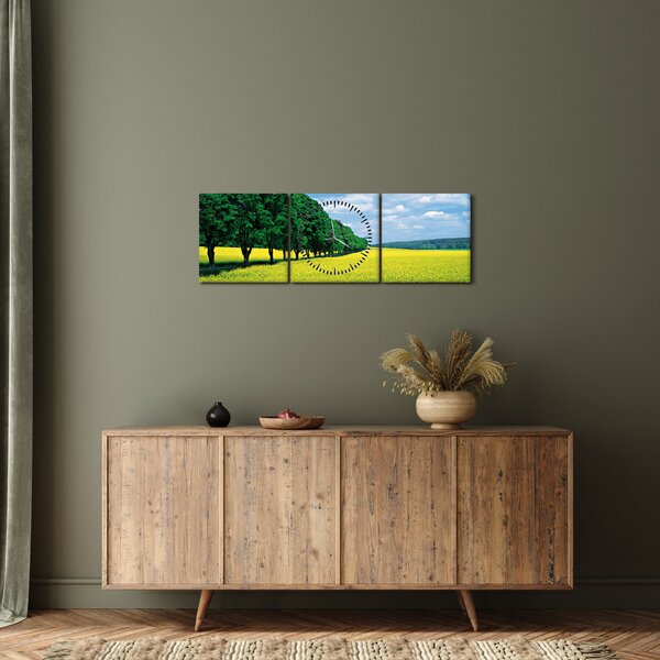 Obraz pole s alejí (s hodinami) (90x30 cm)