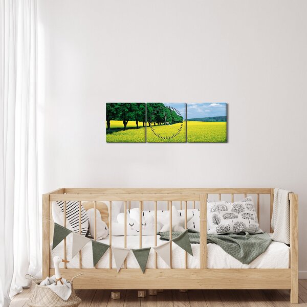 Obraz pole s alejí (s hodinami) (90x30 cm)