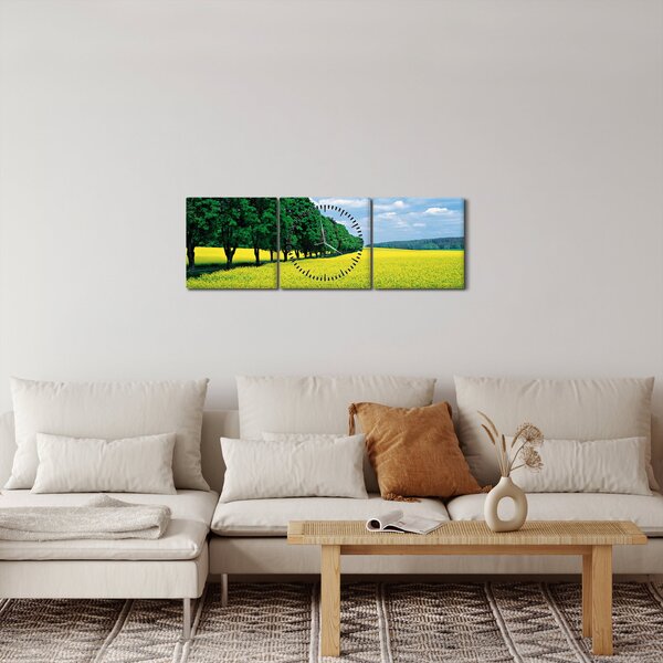 Obraz pole s alejí (s hodinami) (90x30 cm)