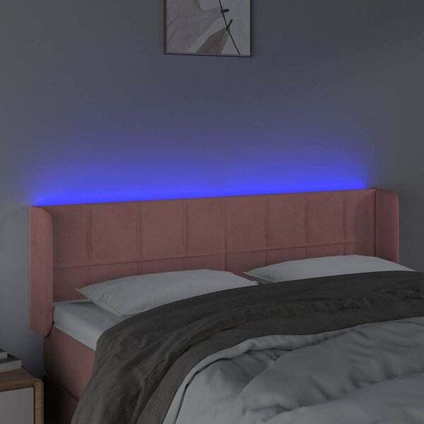 Čelo postele s LED růžové 147 x 16 x 78/88 cm samet 3123289