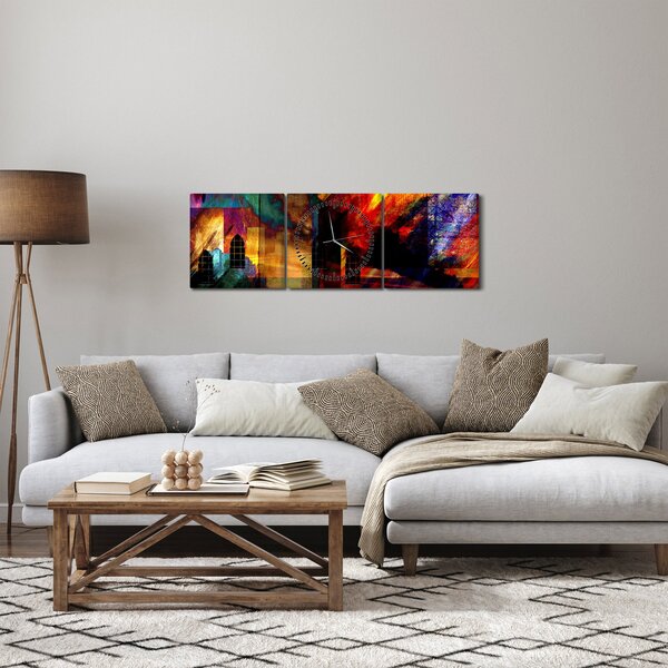 Obraz - Barevná abstrakce města (s hodinami) (90x30 cm)