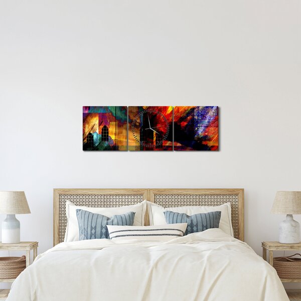 Obraz - Barevná abstrakce města (s hodinami) (90x30 cm)