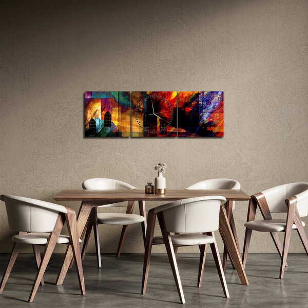 Obraz - Barevná abstrakce města (s hodinami) (90x30 cm)