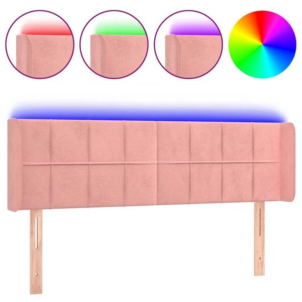 Čelo postele s LED růžové 147 x 16 x 78/88 cm samet 3123289