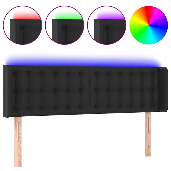 Čelo postele s LED černé 147 x 16 x 78/88 cm umělá kůže 3123326