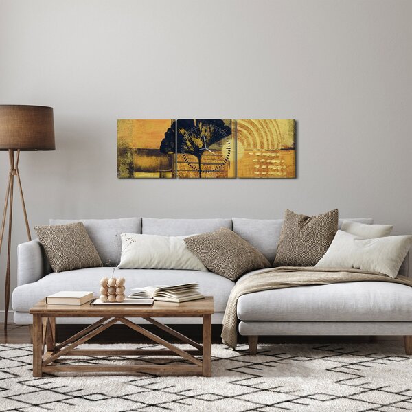 Obraz - List ginkgo (s hodinami) (90x30 cm)