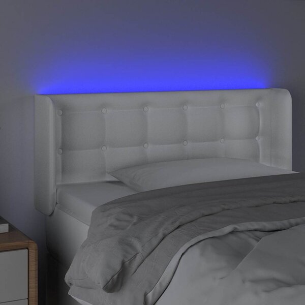 Čelo postele s LED bílé 83 x 16 x 78/88 cm umělá kůže 3123309