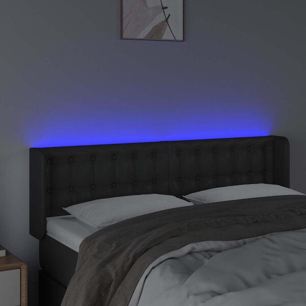 Čelo postele s LED černé 147 x 16 x 78/88 cm umělá kůže 3123326