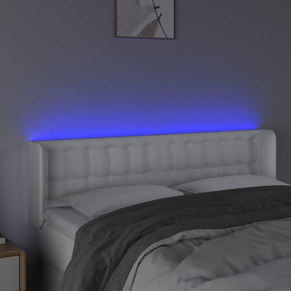 Čelo postele s LED bílé 147 x 16 x 78/88 cm umělá kůže 3123327