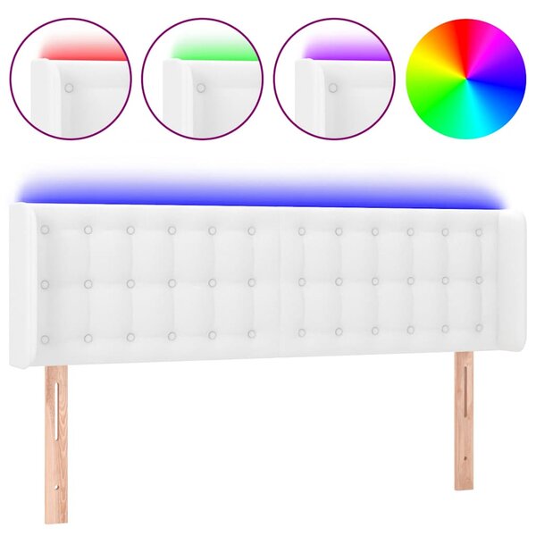 Čelo postele s LED bílé 147 x 16 x 78/88 cm umělá kůže 3123327