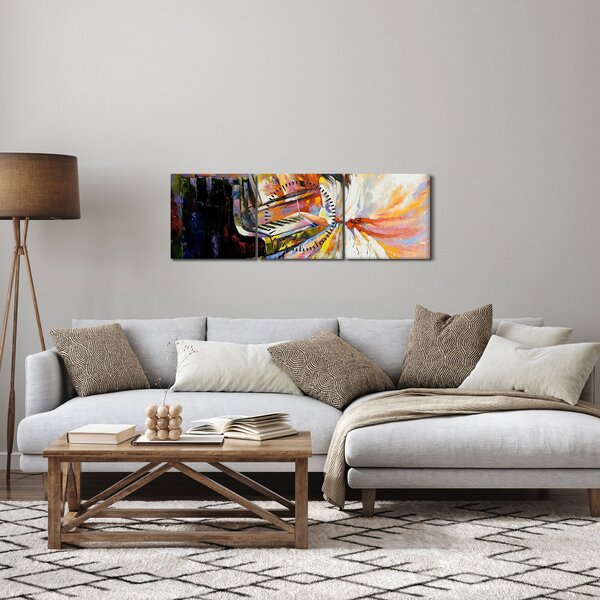 Obraz - Žena hrající na piáno (s hodinami) (90x30 cm)