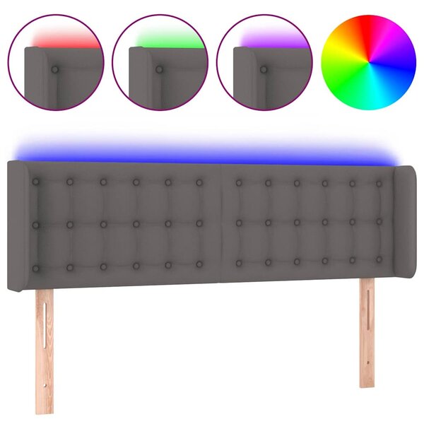Čelo postele s LED šedé 147 x 16 x 78/88 cm umělá kůže 3123330