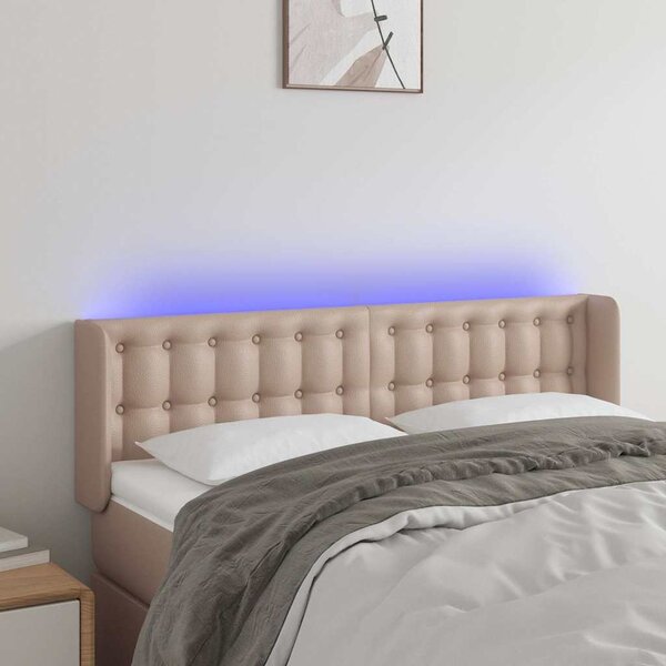 Čelo postele s LED cappuccino 147 x 16 x 78/88 cm umělá kůže 3123331