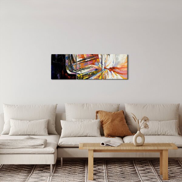 Obraz - Žena hrající na piáno (s hodinami) (90x30 cm)