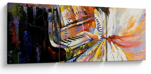 Obraz - Žena hrající na piáno (s hodinami) (90x30 cm)