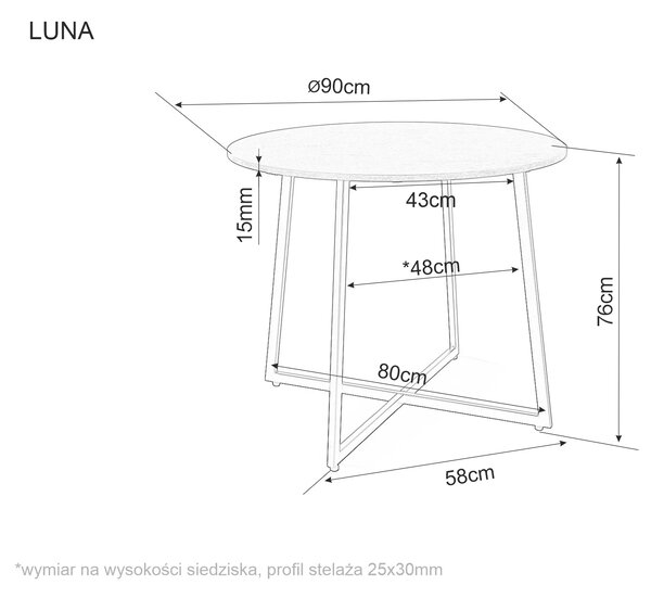 Kulatý jídelní stůl s deskou v dekoru mramor LUNA 90x90