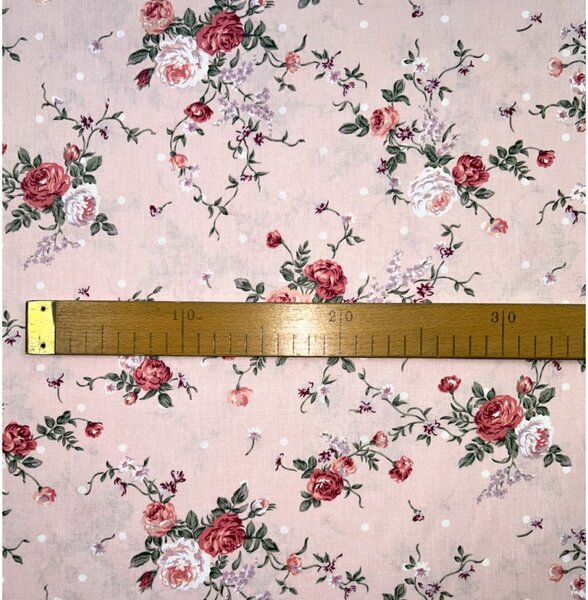 Ervi Bavlněná látka/plátno š.240cm růžičky na růžovém - 26280-8, metráž