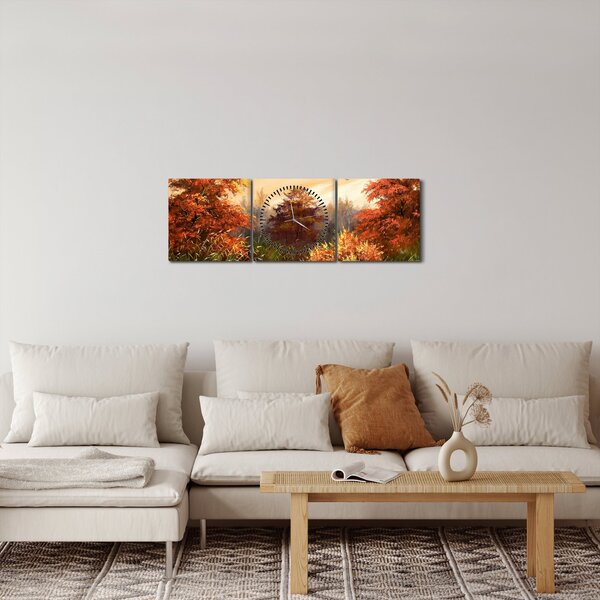 Obraz řeky v podzimní krajině, olejomalba (s hodinami) (90x30 cm)