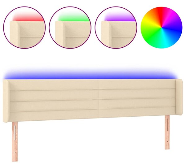 Čelo postele s LED krémové 183 x 16 x 78/88 cm textil 3123395
