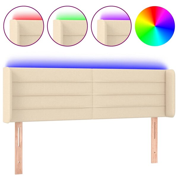 Čelo postele s LED krémové 147 x 16 x 78/88 cm textil 3123379