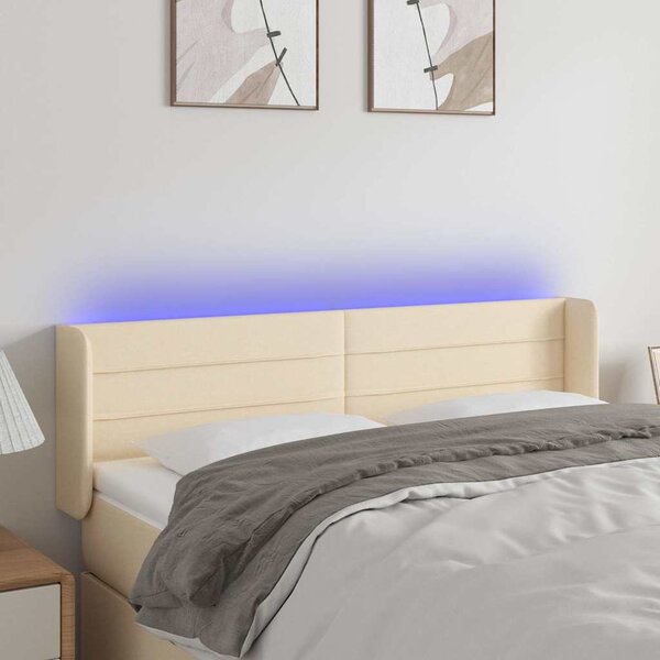 Čelo postele s LED krémové 147 x 16 x 78/88 cm textil 3123379