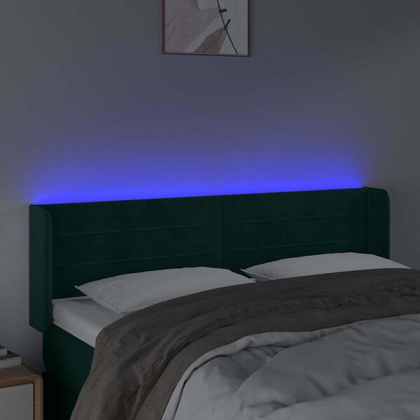 Čelo postele s LED tmavě zelené 147 x 16 x 78/88 cm samet 3123427