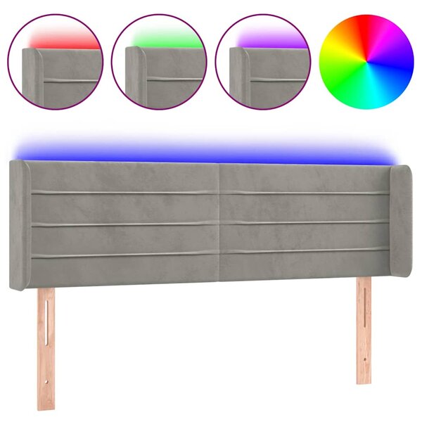 Čelo postele s LED světle šedé 147 x 16 x 78/88 cm samet 3123424