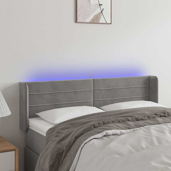 Čelo postele s LED světle šedé 147 x 16 x 78/88 cm samet 3123424