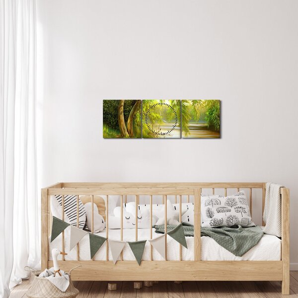 Obraz - Vrba u jezera, olejomalba (s hodinami) (90x30 cm)