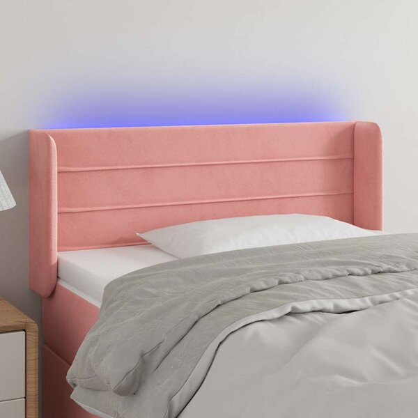 Čelo postele s LED růžové 103 x 16 x 78/88 cm samet 3123423