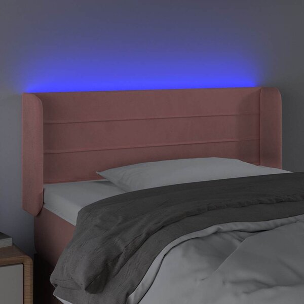 Čelo postele s LED růžové 103 x 16 x 78/88 cm samet 3123423
