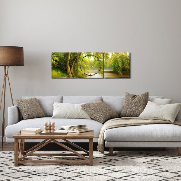 Obraz - Vrba u jezera, olejomalba (s hodinami) (90x30 cm)