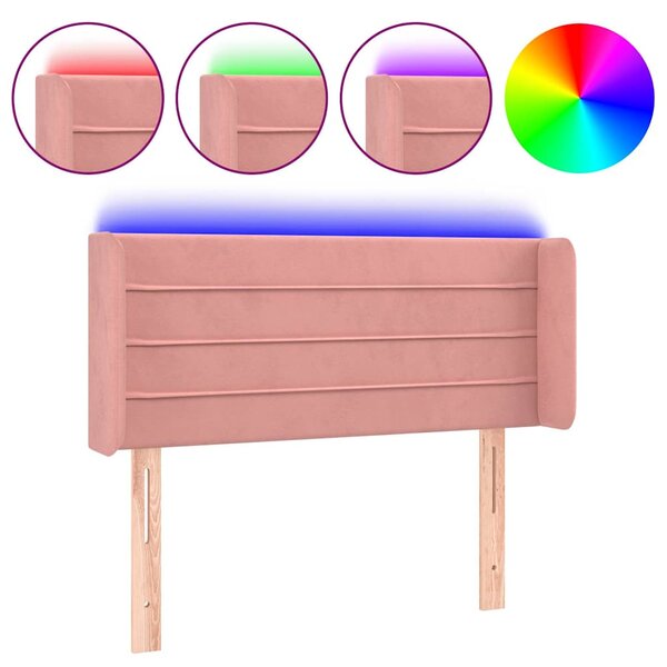 Čelo postele s LED růžové 103 x 16 x 78/88 cm samet 3123423