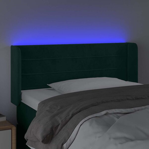 Čelo postele s LED tmavě zelené 83 x 16 x 78/88 cm samet 3123409