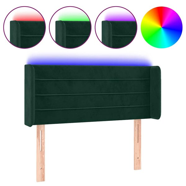 Čelo postele s LED tmavě zelené 83 x 16 x 78/88 cm samet 3123409