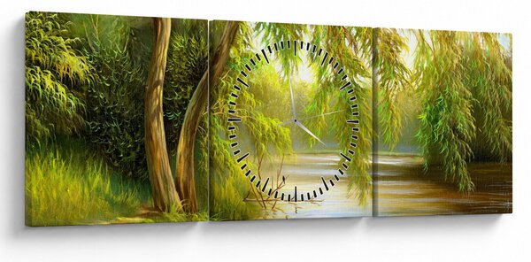 Obraz - Vrba u jezera, olejomalba (s hodinami) (90x30 cm)
